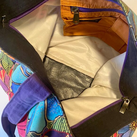 Laurel Burch Large Floral Tote Colorful Vegan Work Bag Overnight Gym Shopper - Picture 7 of 8